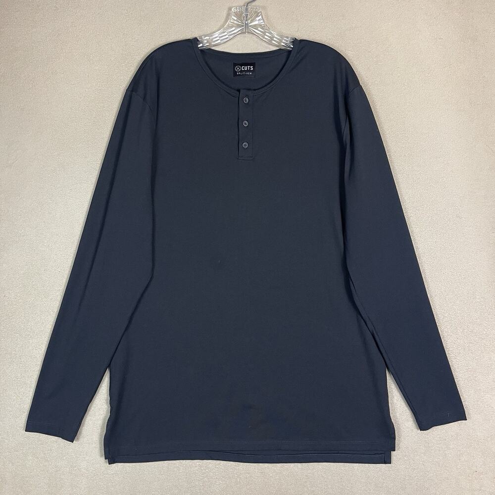 Cuts Clothing Shirt Mens XXL Black Long Sleeve‎ Henley Split Hem PYCA PRO